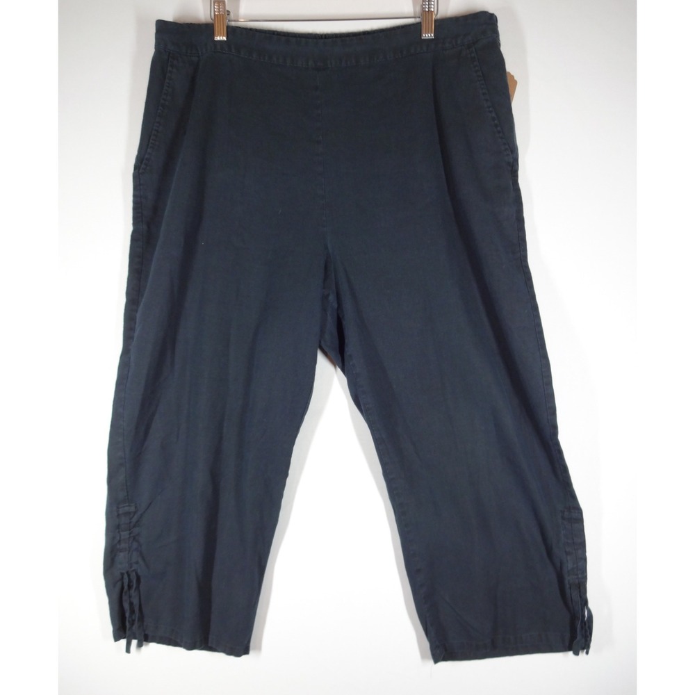 Habitat Cropped Pants Women XL Navy Blue Linen Blend Ruched Hem Lagenlook Capris